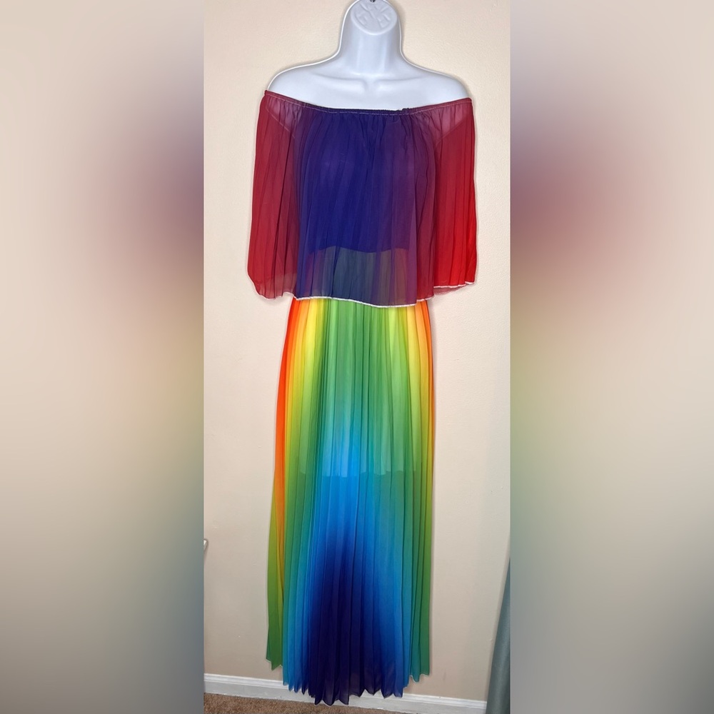 Rainbow Flowing Long Dress M
